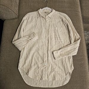 Loft Cream Striped Linen Blend Casual Relaxed Career Office Minimalist Top XS